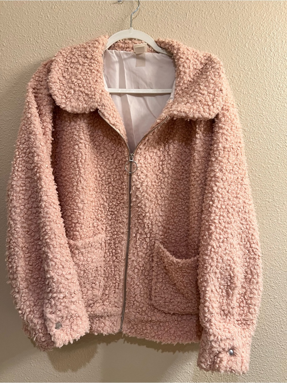 H&M Blush Pink Teddy Zip Jacket